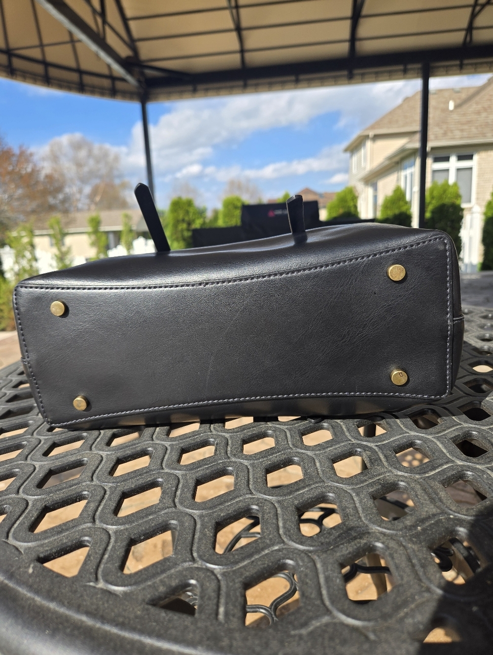 Polo Ralph Lauren Black Lennox Leather Tote Bag Gold Hardware Shoulder Bag - Picture 5 of 5